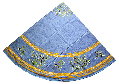 French Round Tablecloth Coated (olives 2005. blue x yellow)